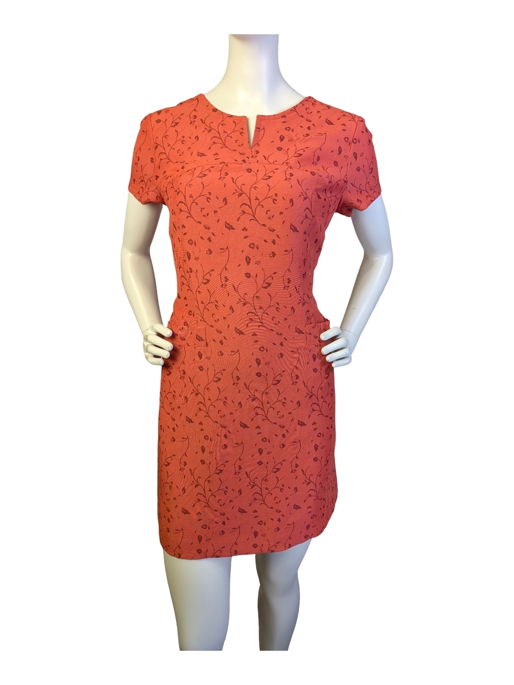 Vintage Preziose Made in Italy Coral Vine Print Shift Dress With Pockets
